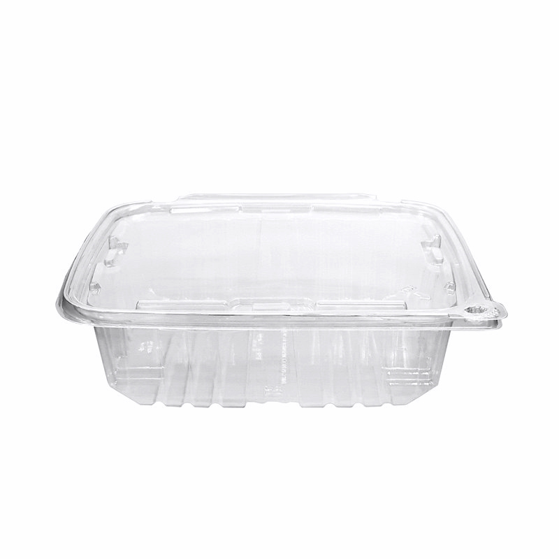 Tamper Tek 64 oz Rectangle Clear Plastic Container - with Hinged Lid, Tamper-Evident - 8 1/4 inch x 7 1/2 inch x 3 1/4 inch - 100 Count Box