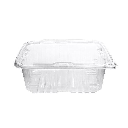 Eatery Essentials Hinged-Lid Tamper-Evident Container, 12oz, RPET, Clear, RPTTE12