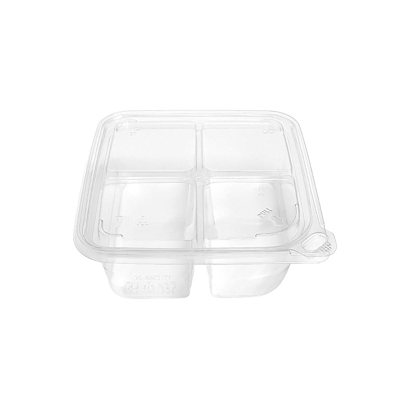Tamper Evident 6 x 6 Footprint Clear Plastic Container With 4 Equal  Compartments - 252/Case (Alternative to TSSB4C)